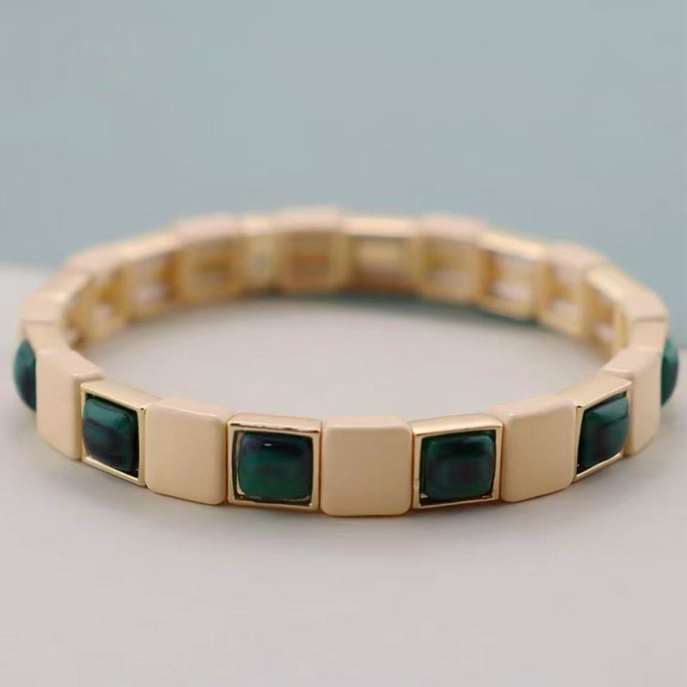 Roxanne Assoulin -  Bit X Bit  cream and green Stretch Bracelet